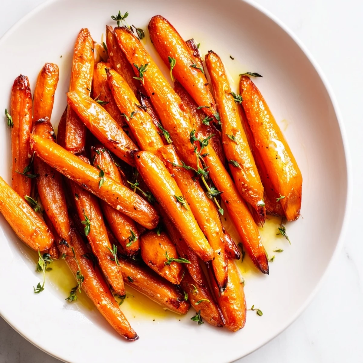 Freshly baked, vibrant Roasted Carrots with Honey and Thyme, perfect for the family dinner table.