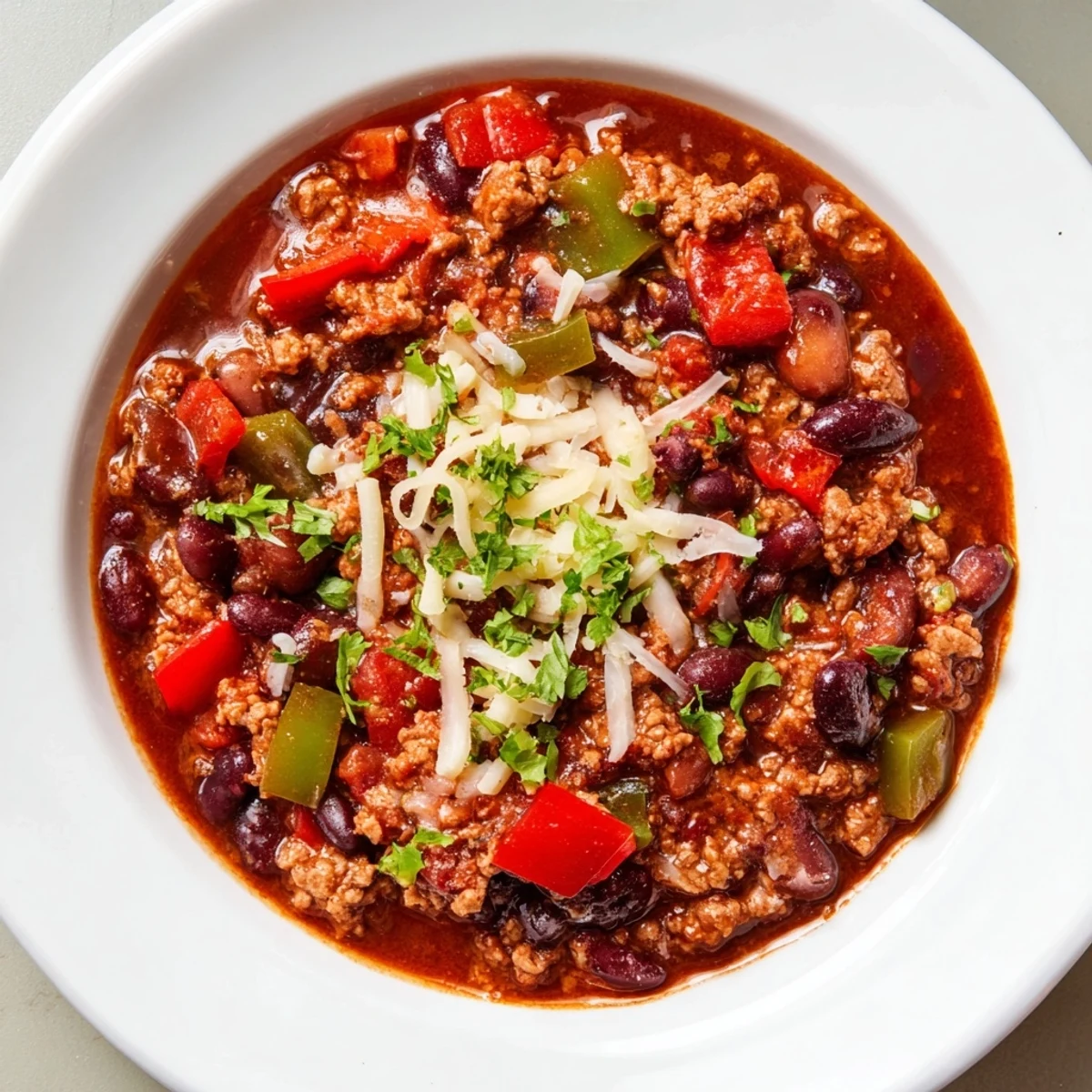Enjoy a comforting spoonful of delicious Slow Cooker Chili with ground beef and flavorful spices on a cold evening.