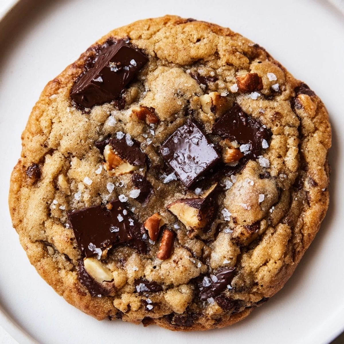 Freshly baked Chocolate Chip Cookies with Sea Salt Flakes on a wire rack, showcasing gooey dark chocolate chunks.