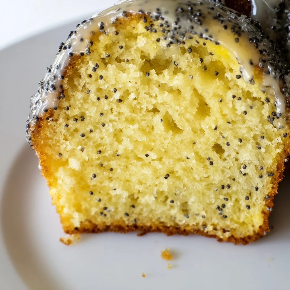 Six warm Lemon Poppy Seed Muffins with crumbly tops and thick glaze, ready to serve for breakfast or dessert.