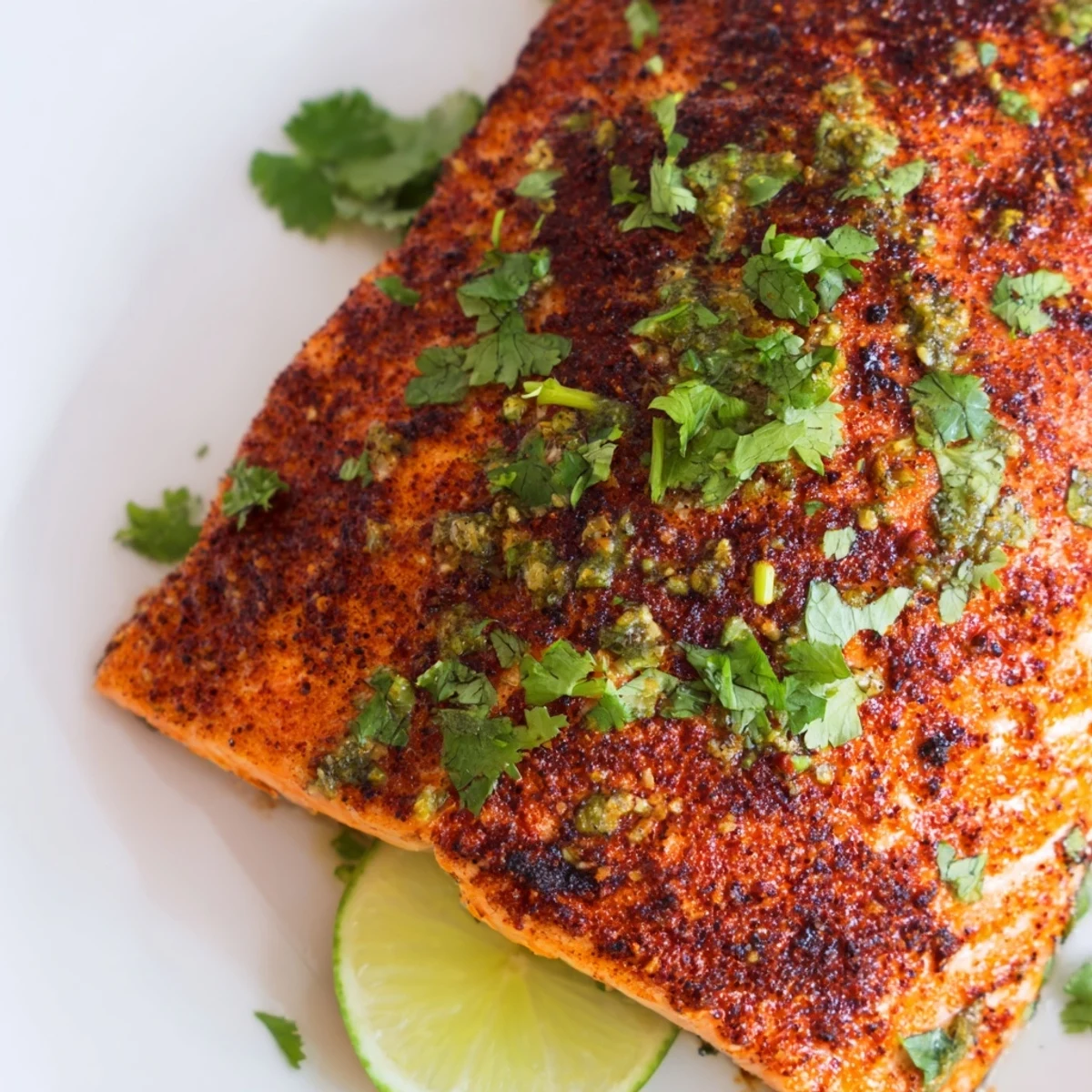 Sizzling Baked Salmon with Cajun Seasoning and Lime fresh from the oven, showcasing a golden, spicy crust and tender pink flakes on a rustic plate.