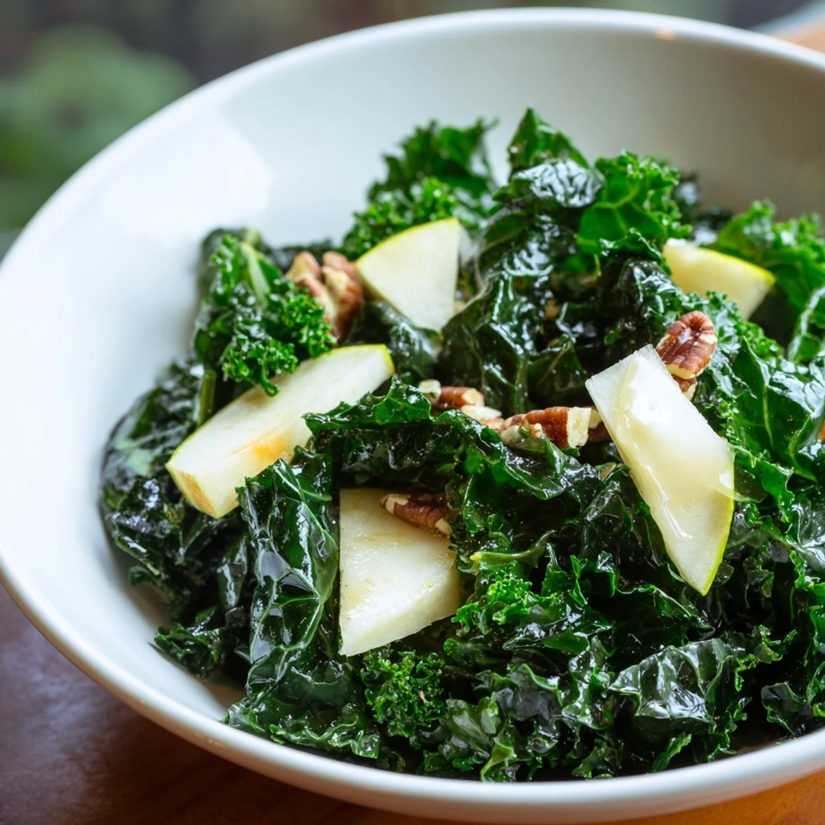 Freshly massaged kale and crisp apple slices shine in this Winter Kale Salad with Apple and Sharp Cheddar, tossed with toasted pecans and a tangy vinaigrette.