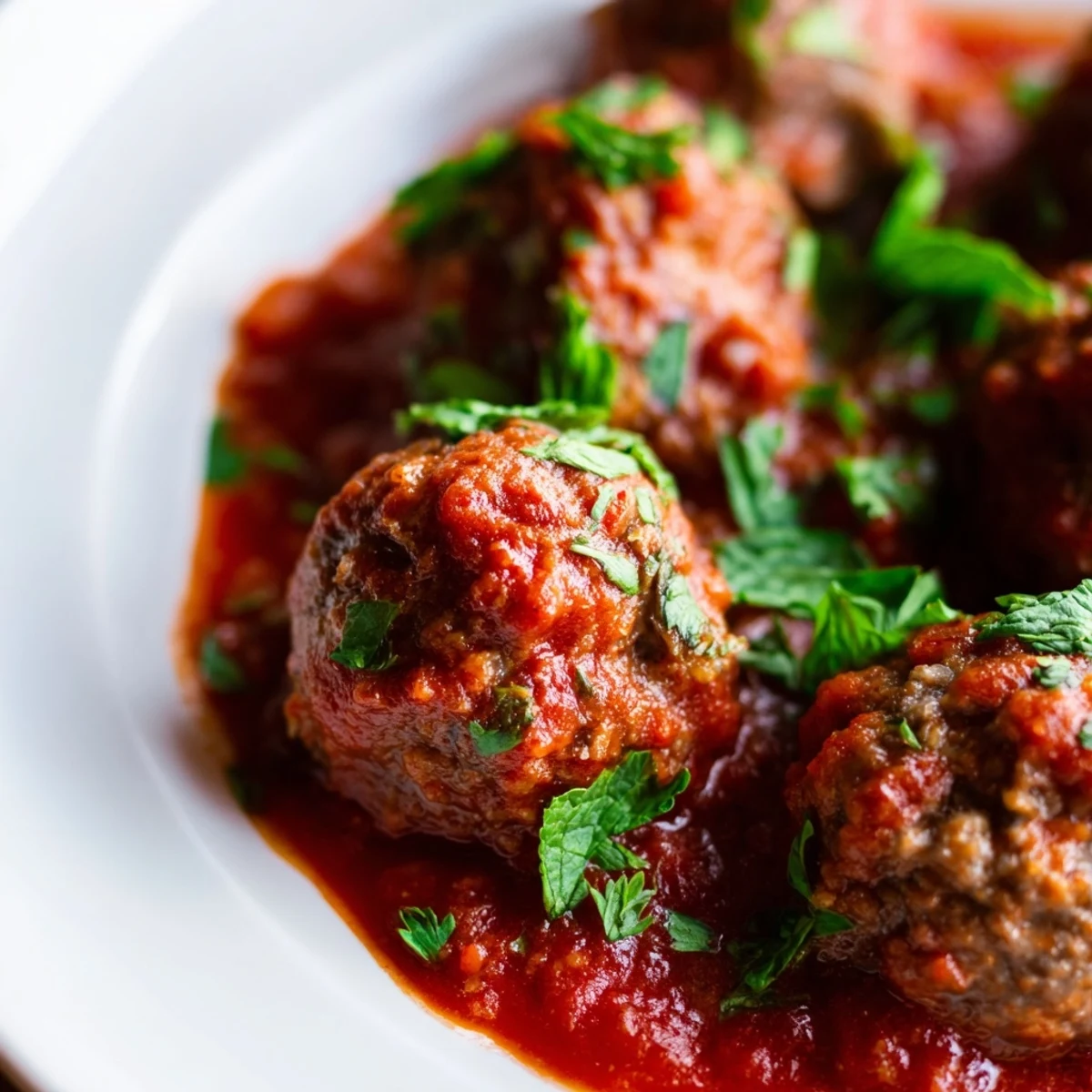 Spiced Lamb Meatballs simmering in a rich, bubbling tomato sauce, served over fluffy rice for a hearty main dish.