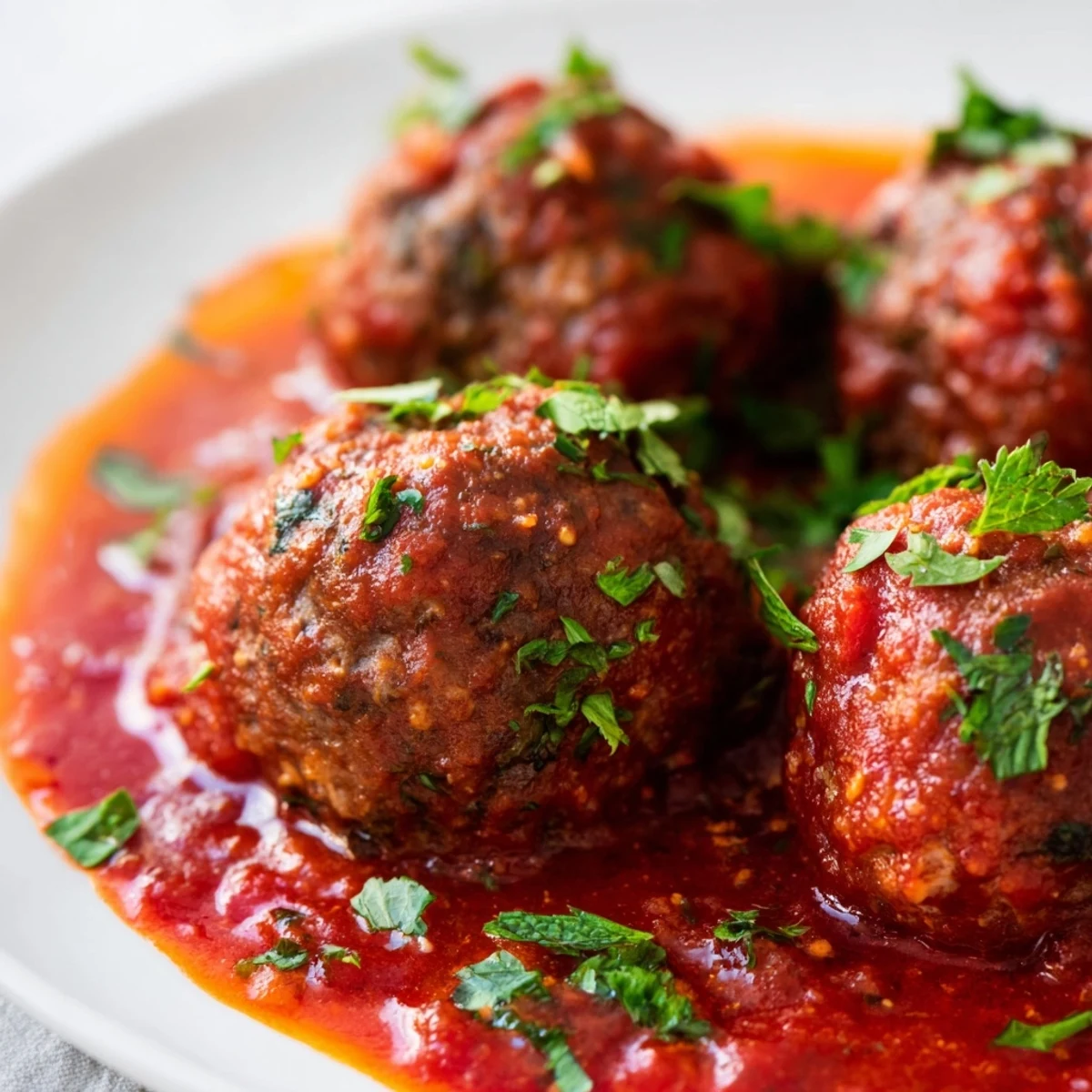 Tender Spiced Lamb Meatballs garnished with fresh parsley, alongside warm pita bread perfect for dipping into the sauce.