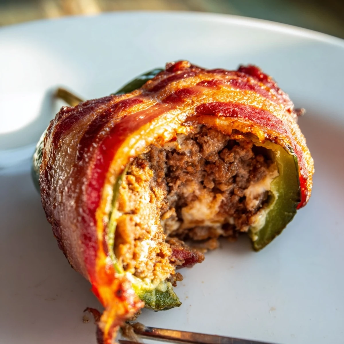 Golden-brown Spicy Jalapeno Poppers with Bacon Beef, baked until crisp and bubbling on a rustic wooden board.