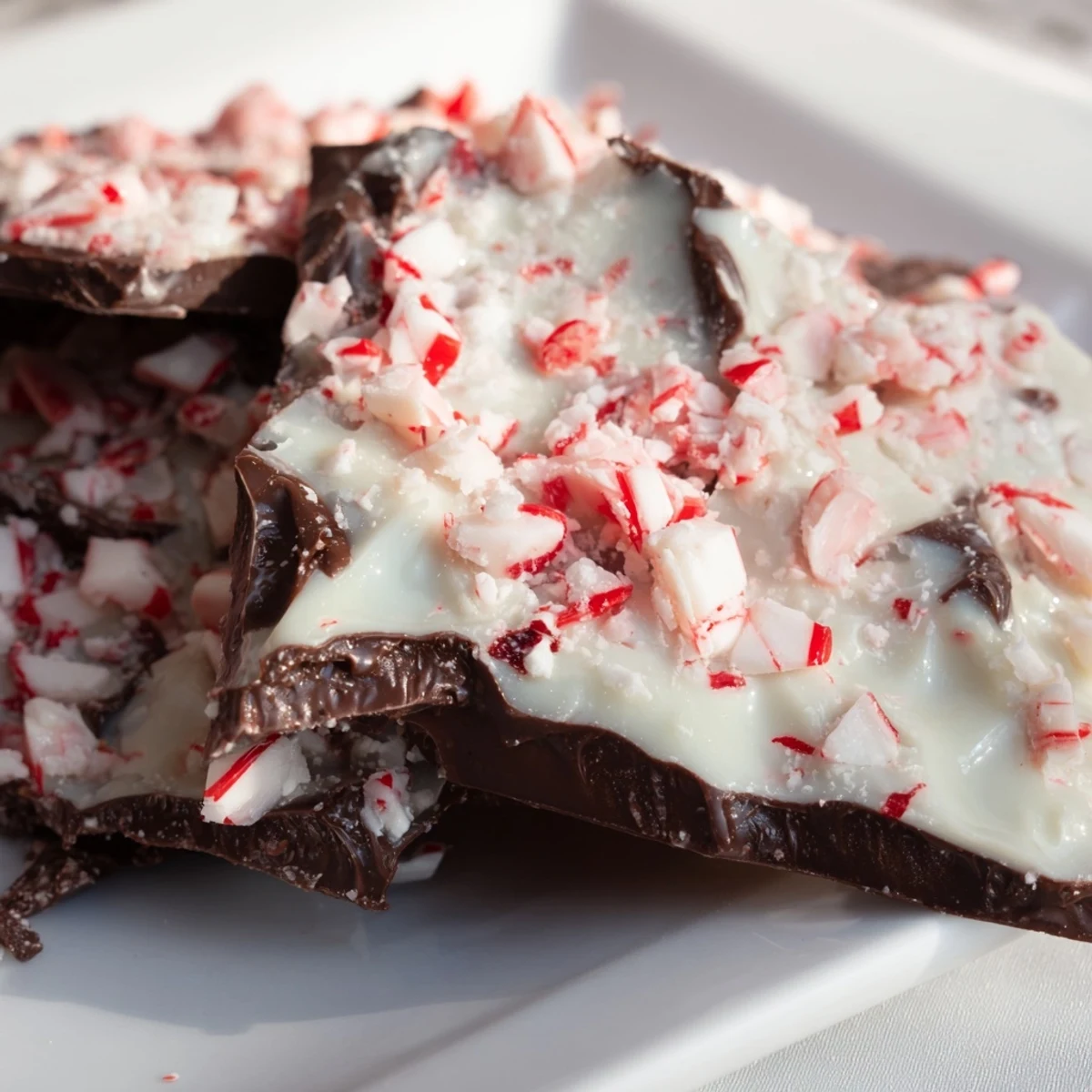 Peppermint Bark with White Chocolate layered on a baking sheet with crushed red peppermint candies on top, ready to chill.