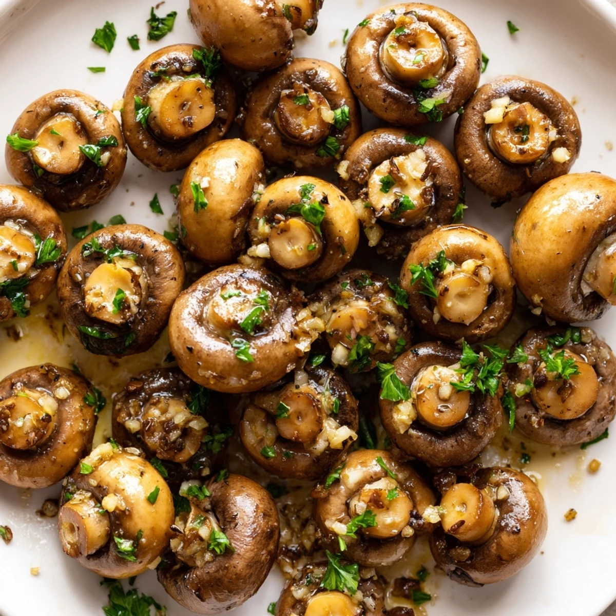 Sizzling Garlic Butter Mushrooms with Parsley in a hot skillet, ready to serve as a savory side dish.