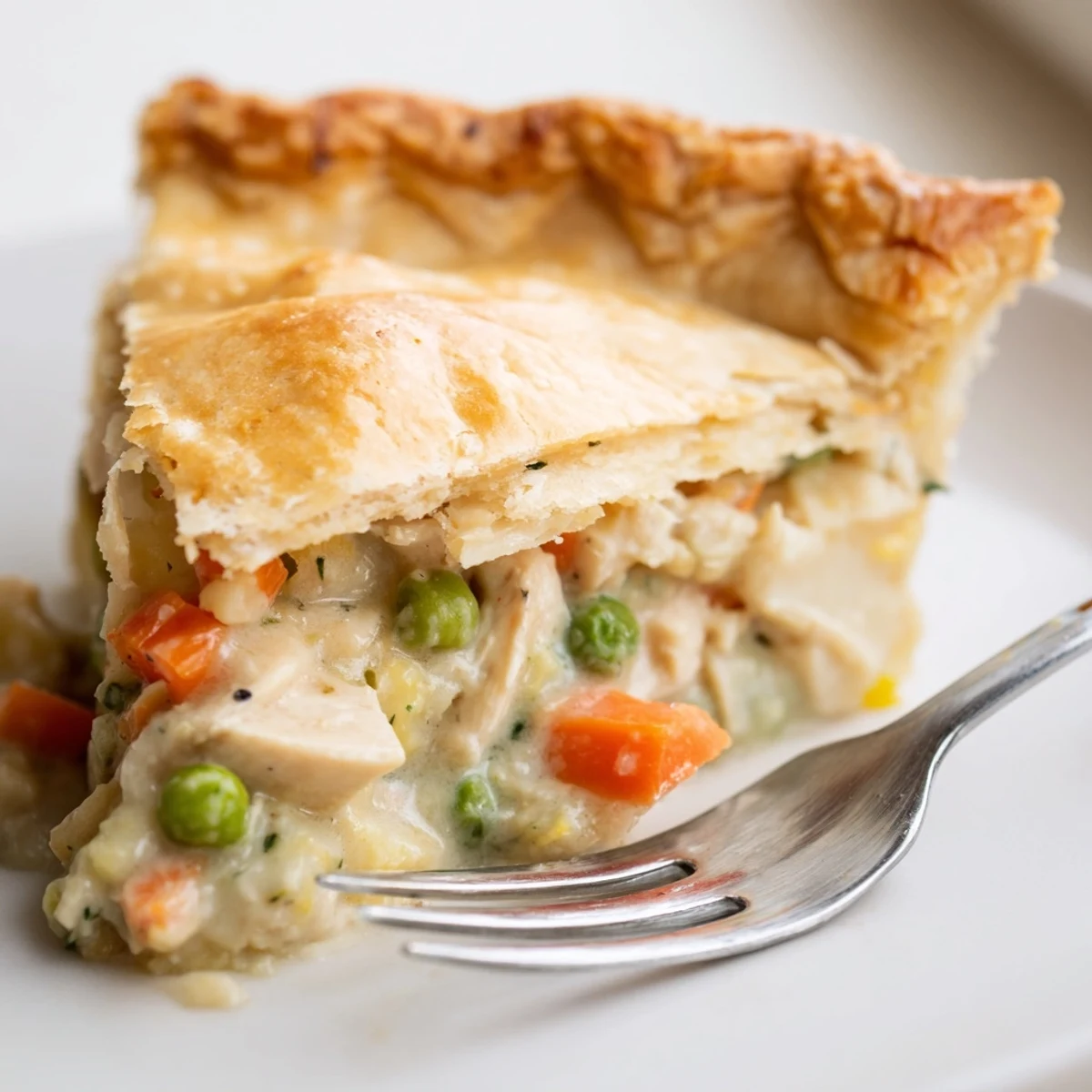 Freshly baked Chicken Pot Pie with Crust is pulled from the oven, steam rising from the golden, flaky top.