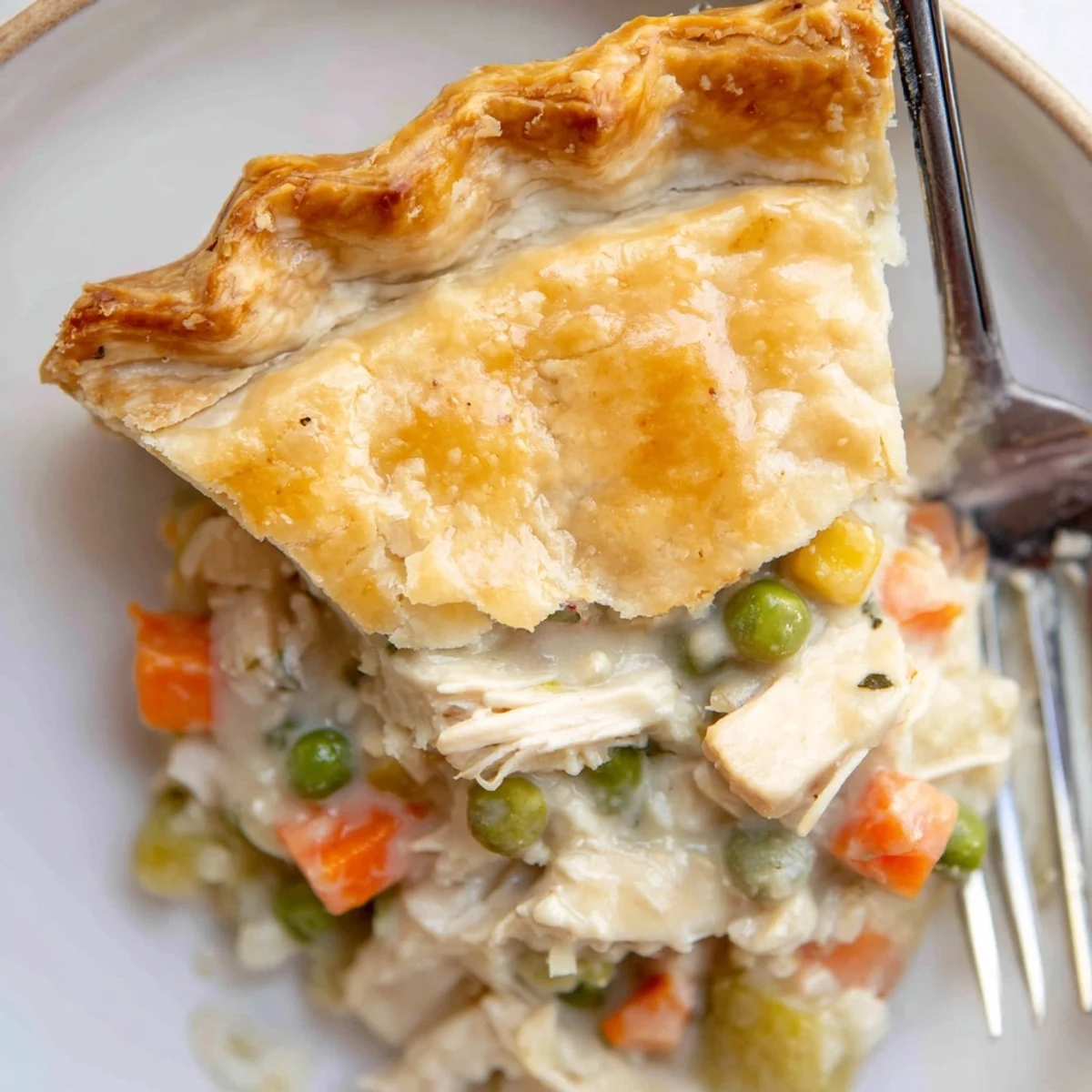 Served at a family dinner, Chicken Pot Pie with Crust sits beside a fresh green salad.