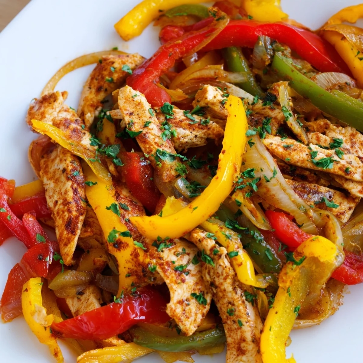 Colorful Turkey Skillet with Peppers sizzling in a cast iron pan, garnished with fresh parsley and lemon wedges.