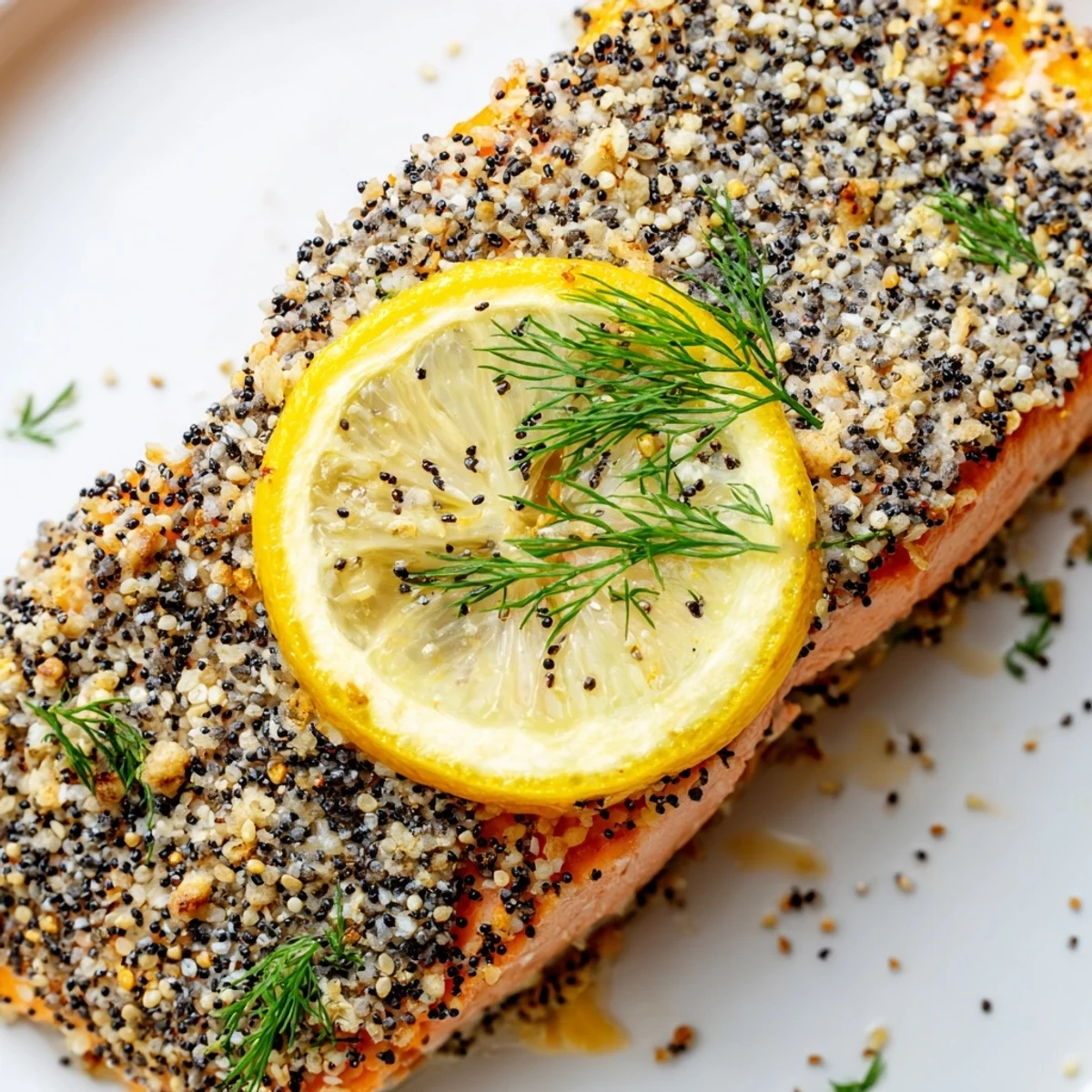 Flaky Baked Salmon with Everything Bagel Seasoning is garnished with lemon wedges, ready for a healthy weeknight dinner.