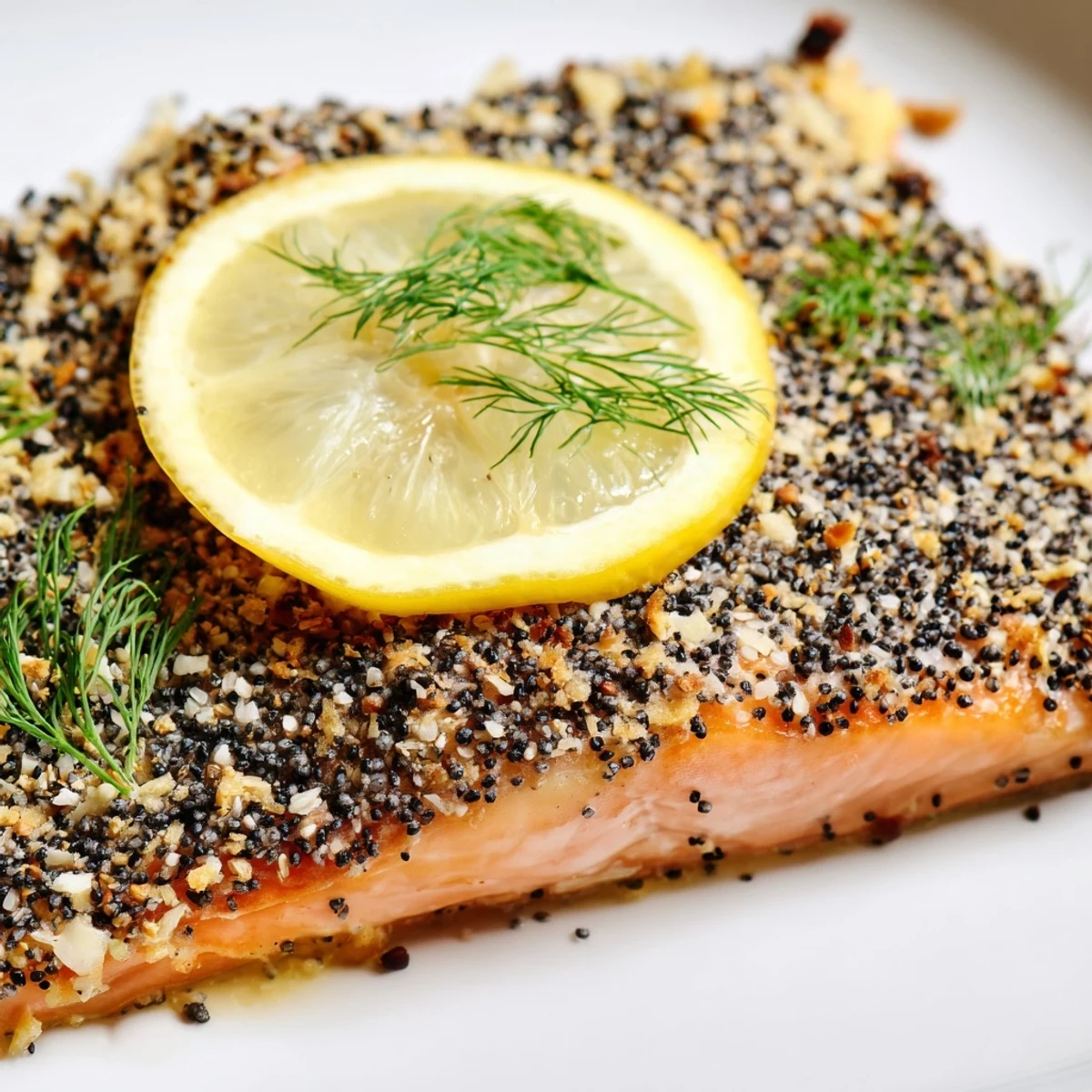 Moist fillets of Baked Salmon with Everything Bagel Seasoning feature a savory crust, served alongside colorful roasted vegetables.