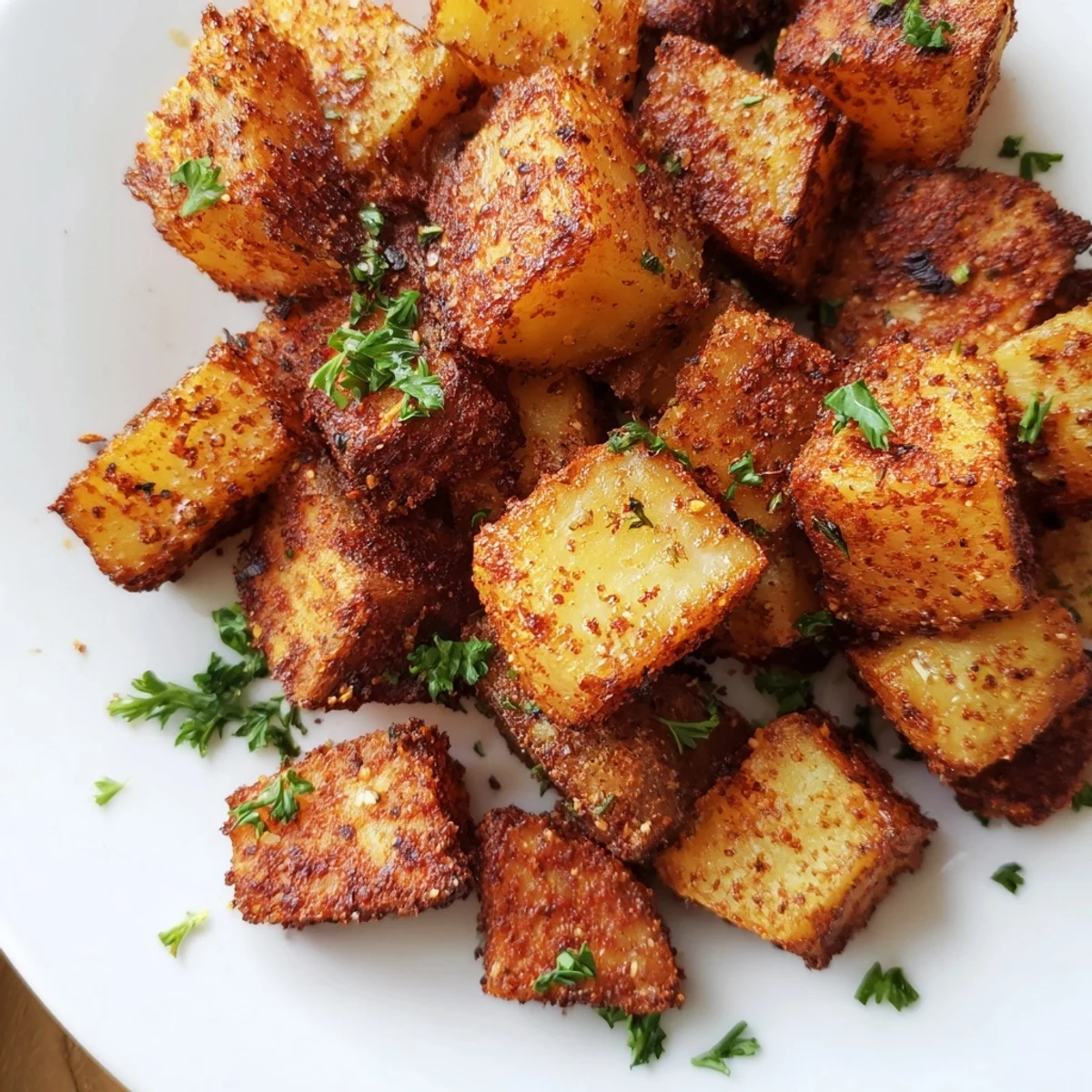 Freshly baked Cajun Spiced Roasted Potatoes sizzling on a parchment-lined baking sheet, ready to serve as a side dish.