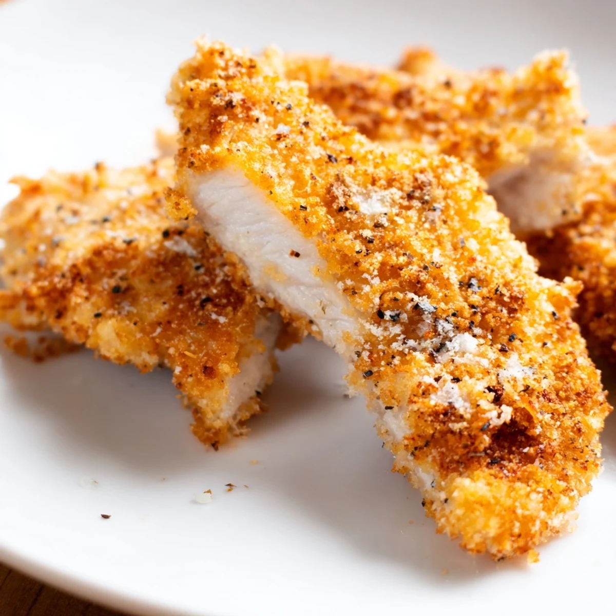 Perfectly seasoned Game Day Crispy Chicken Strips fried to a golden crisp, ideal for a lively game day spread.