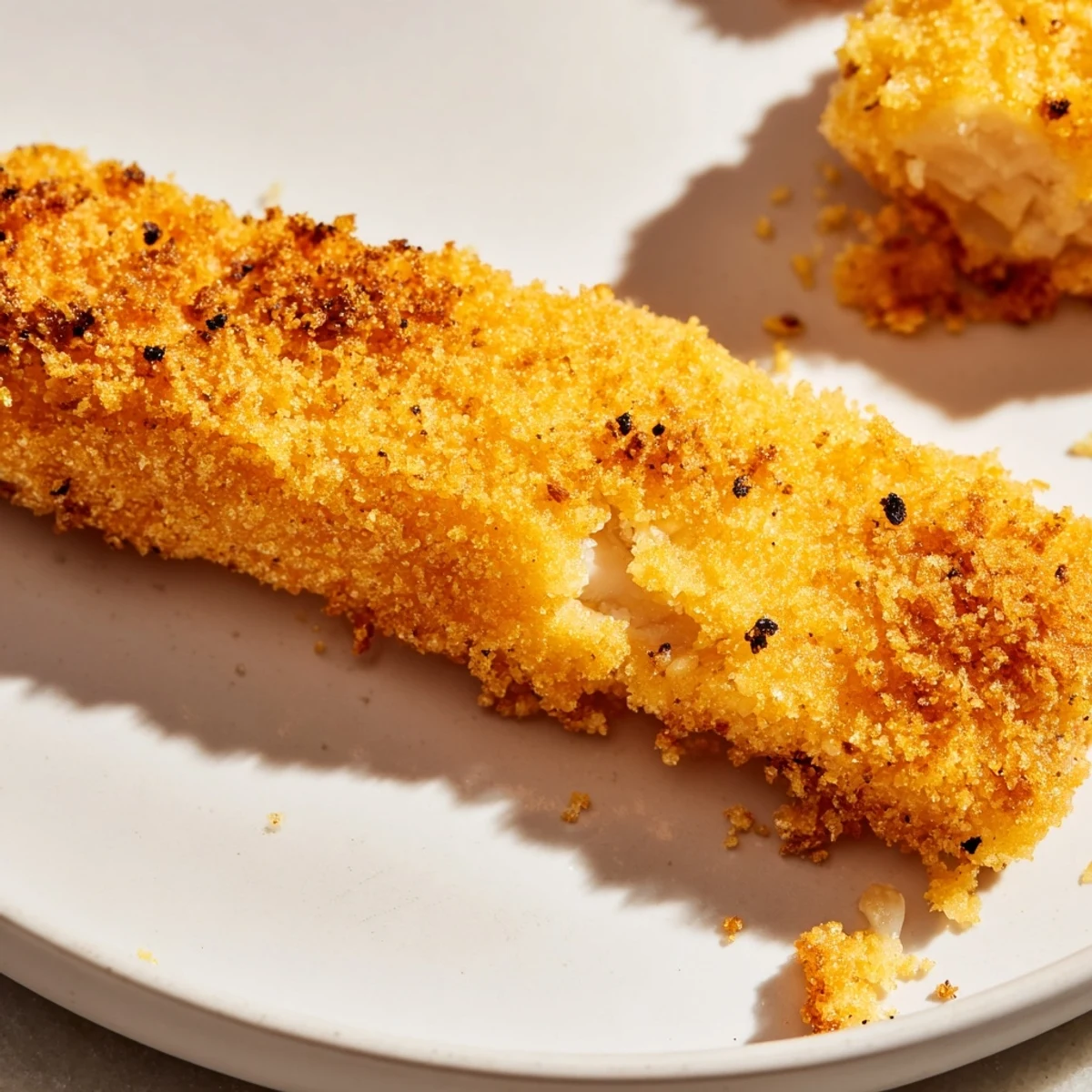 Tender Game Day Crispy Chicken Strips with crunchy panko and Parmesan, ready to be dipped in honey mustard.