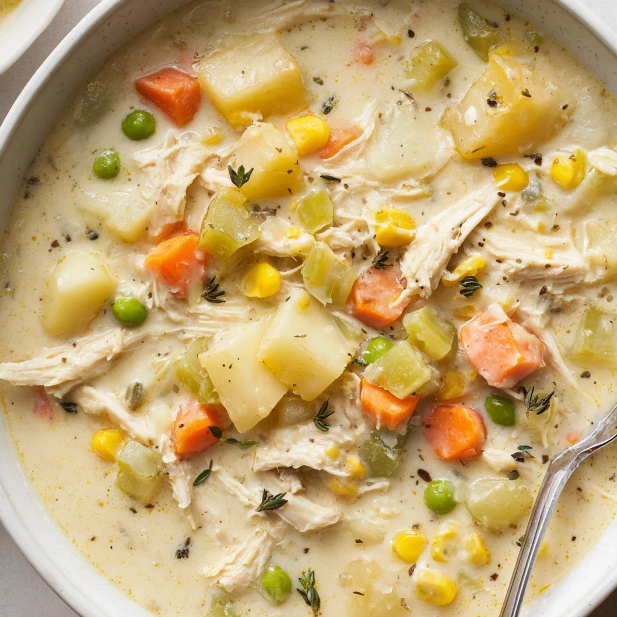 Rich Creamy Supper Soup Pot served steaming hot, showcasing velvety broth and colorful vegetables in a rustic setting.