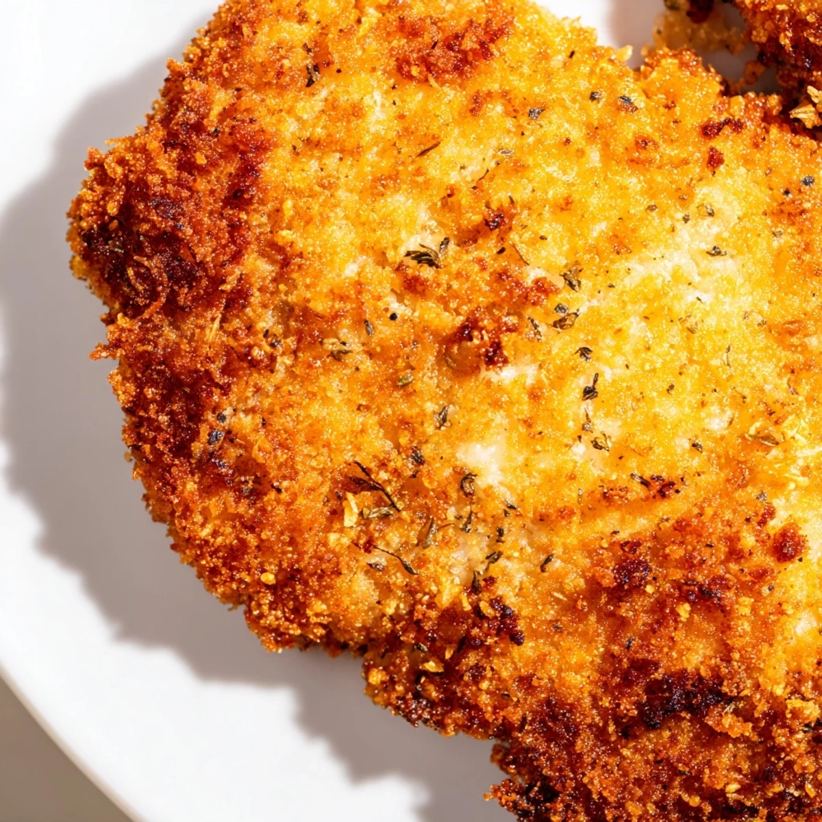 Homemade Crispy Supper Chicken Cutlet garnished with fresh herbs and a side of mashed potatoes.