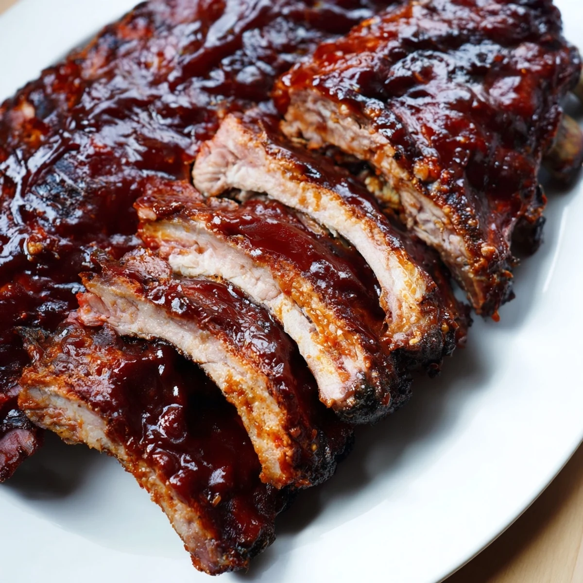 Tender Tailgate Ribs with BBQ Sauce glisten with sticky, tangy glaze ready for game day.