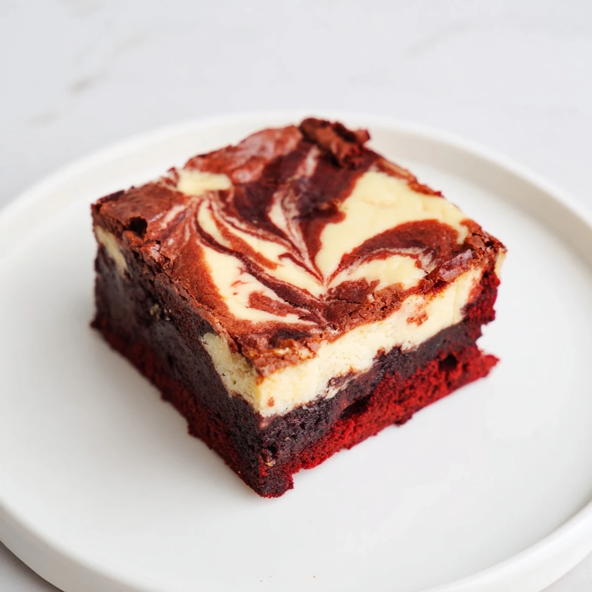 Moist and fudgy Red Velvet Brownies with Cheesecake Swirl cut into neat squares, perfect for a party dessert platter or sweet snack.