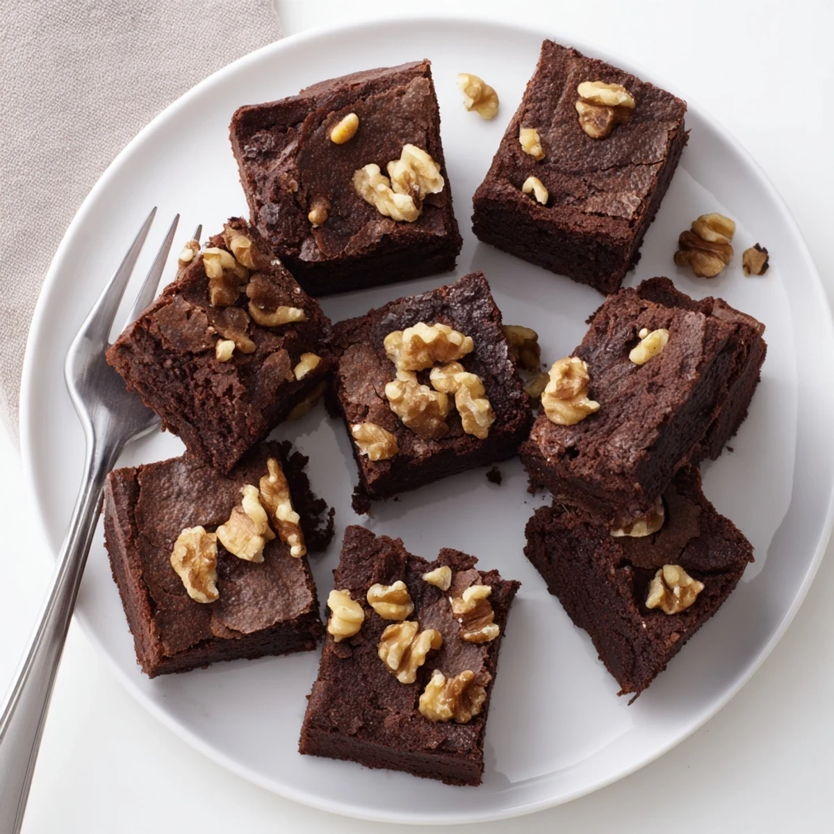 A glass of milk and a scoop of vanilla ice cream sit beside warm Chocolate Fudge Brownies with Walnuts on a cozy wooden table.