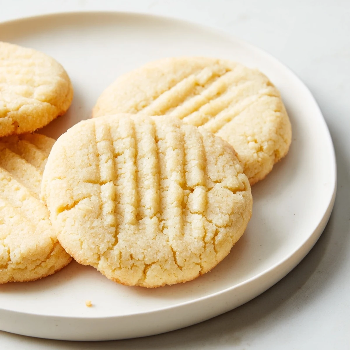 These Keto Butter Cookies have crisscross fork marks, golden edges, and a soft, melt-in-your-mouth texture ready to enjoy.
