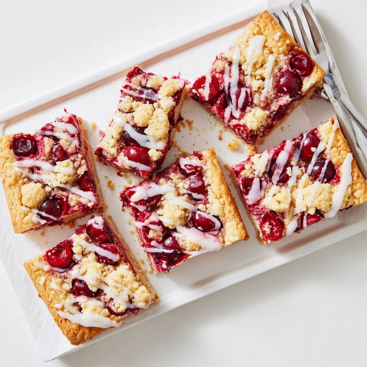 Easy Cherry Pie Bars with a crumbly golden topping and vibrant cherry filling, ready to serve on a wooden board.