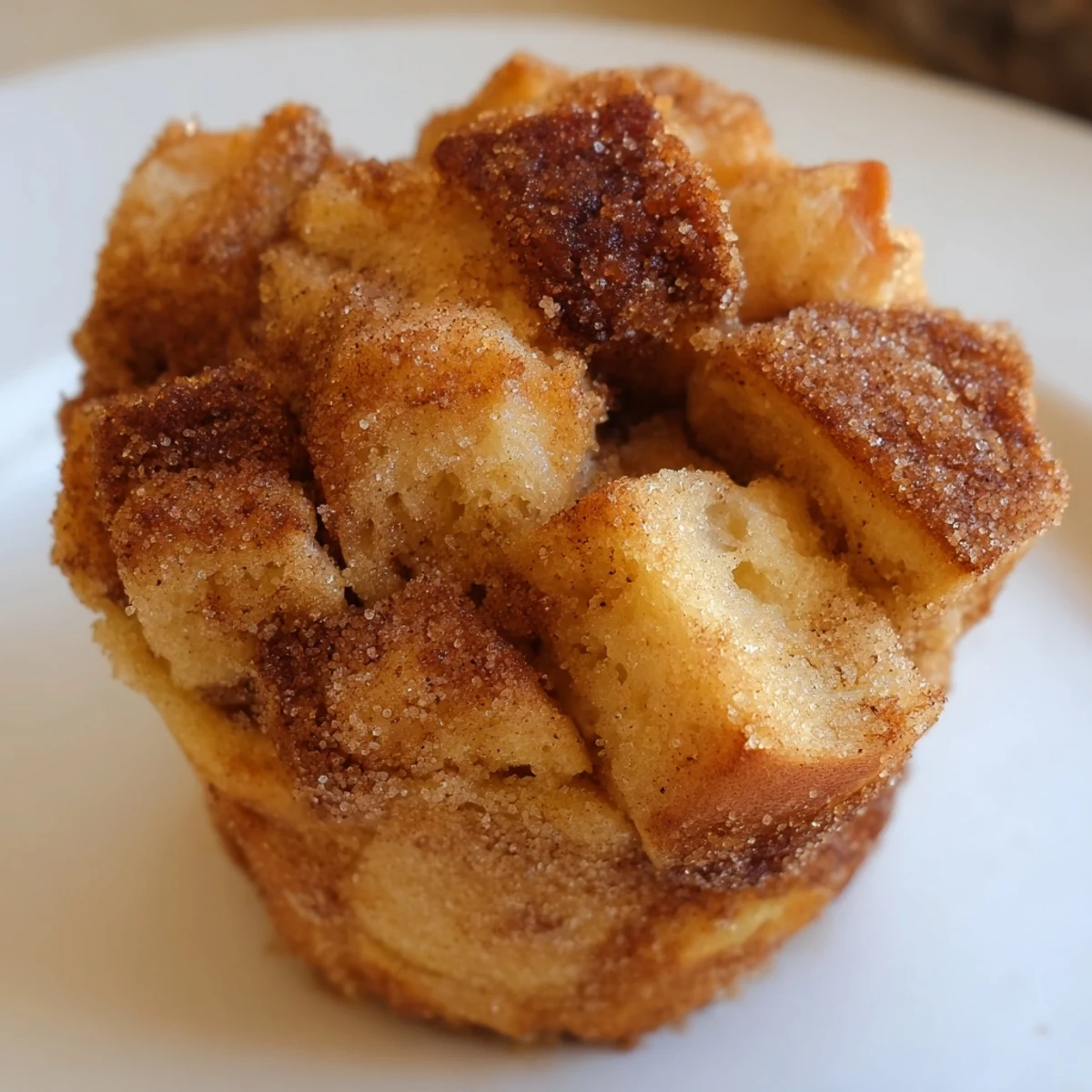 Freshly baked Cinnamon Sugar French Toast Muffins are arranged on a wooden board with a drizzle of maple syrup nearby.