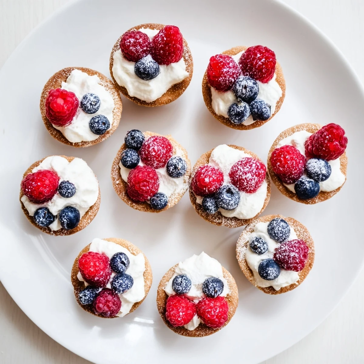 Freshly baked Sugar Cookie Cups with vanilla whipped cream and fresh raspberries sit on a wire cooling rack.