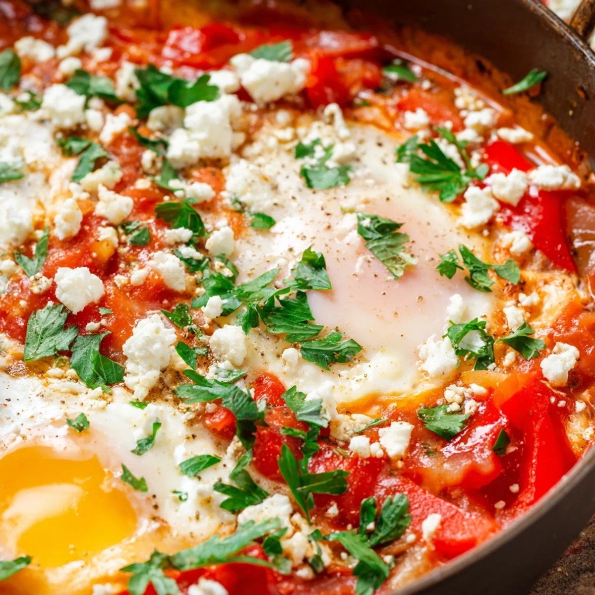 Earthy cumin and sweet paprika aroma lifts from the steaming Quick Shakshuka Eggs, featuring vibrant poached eggs nestled in a rich, spicy tomato sauce, ready to be scooped up with pita.
