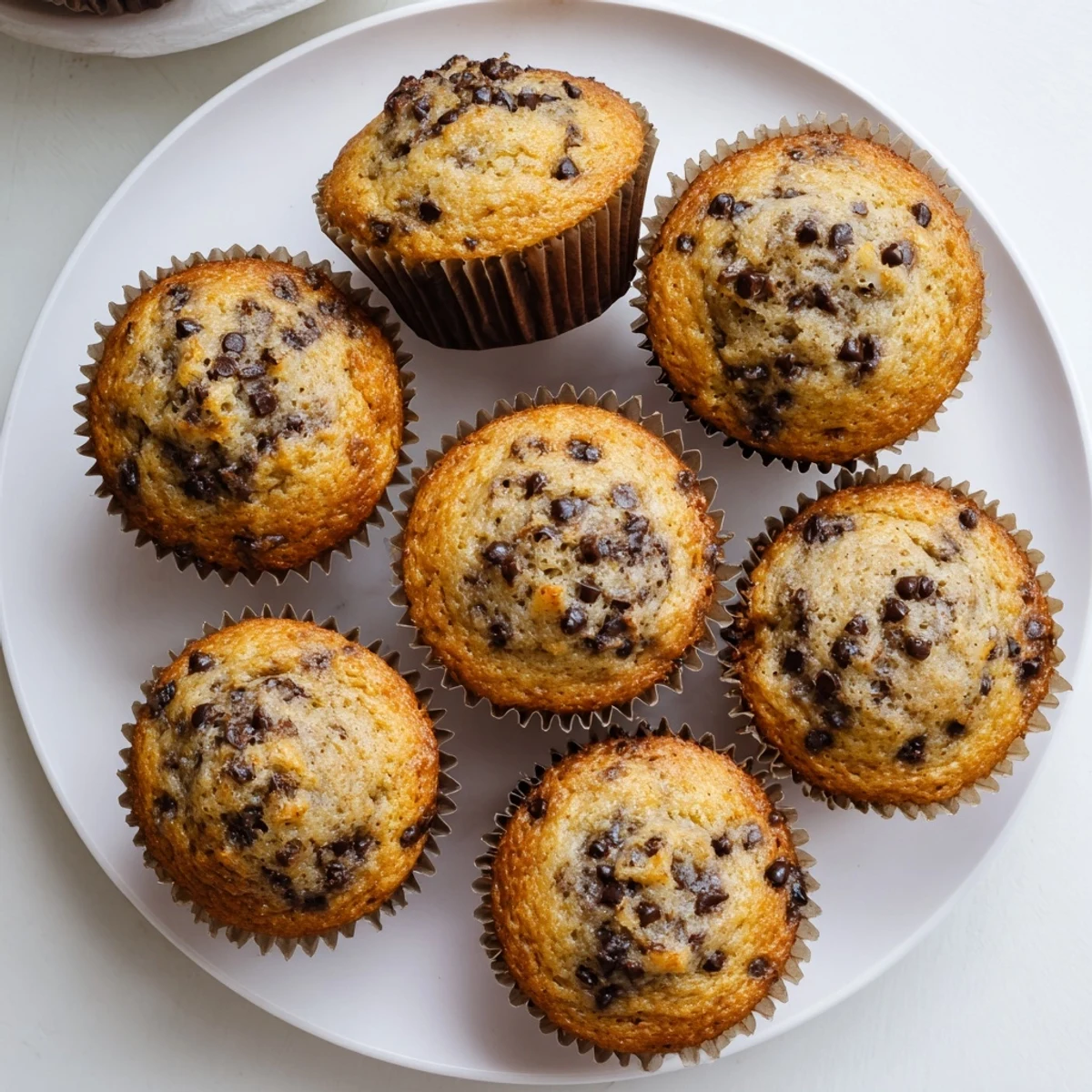 A close-up of French Roast Coffee Muffins with mochi flour reveals a tender crumb and melty chocolate chips.