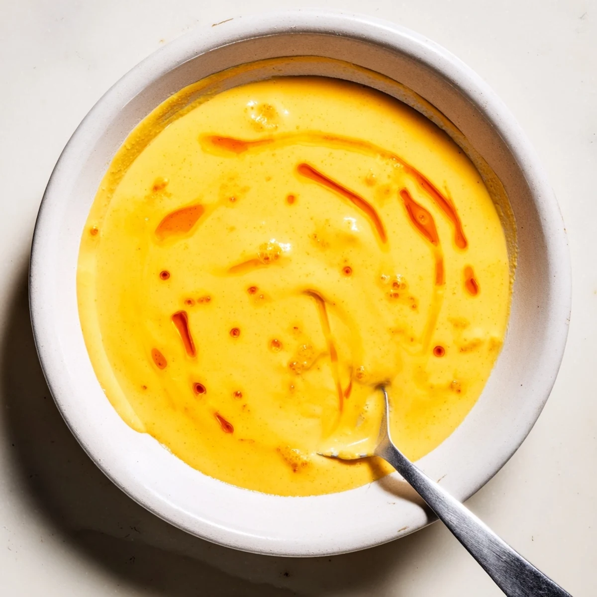 A close-up of Snappy Cheddar Sauce bubbling in a saucepan, perfect for drizzling over steamed broccoli.