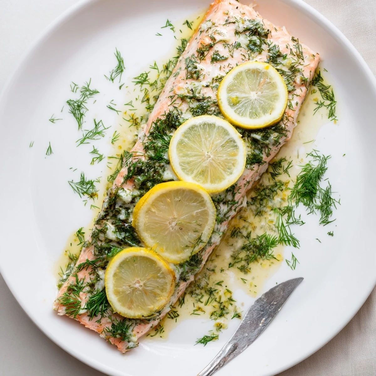 Oven-roasted salmon seasoned with aromatic dill and citrus, perfectly cooked until tender and moist
