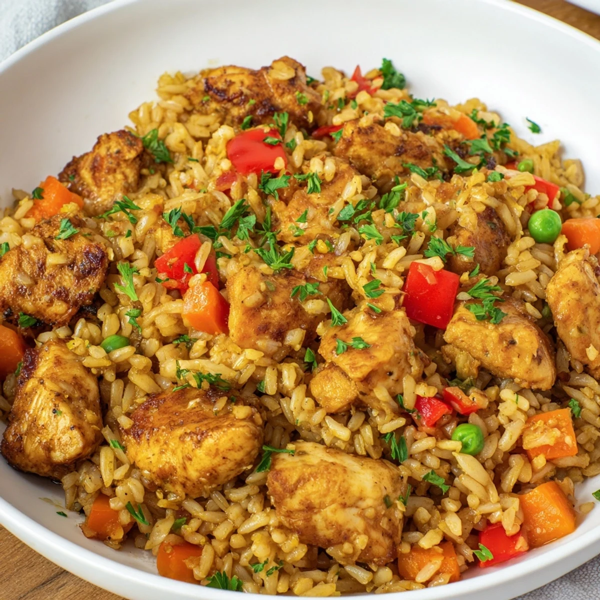 Savory One Pot Shawarma Chicken and Rice featuring aromatic spices, fluffy long grain rice, and vibrant vegetables