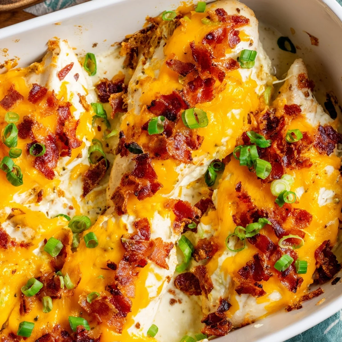 Oven-baked crack chicken breast smothered in cream cheese ranch sauce and bacon