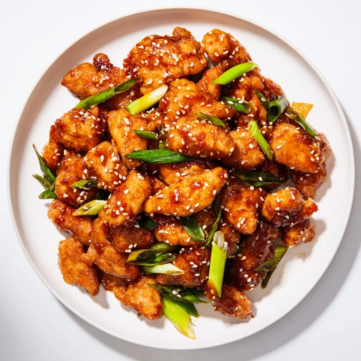 Tender stir-fried Mongolian chicken swimming in a rich sweet garlic ginger sauce beside fluffy steamed white rice