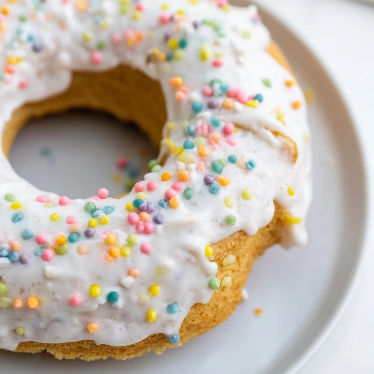 Soft Italian Easter cookies topped with white icing and colorful pastel sprinkles
