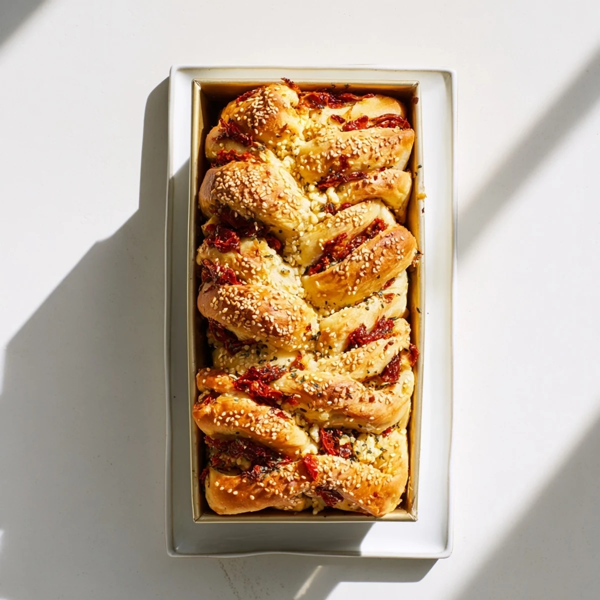 Flaky Mediterranean pull-apart bread brushed with olive oil and sprinkled with sesame seeds