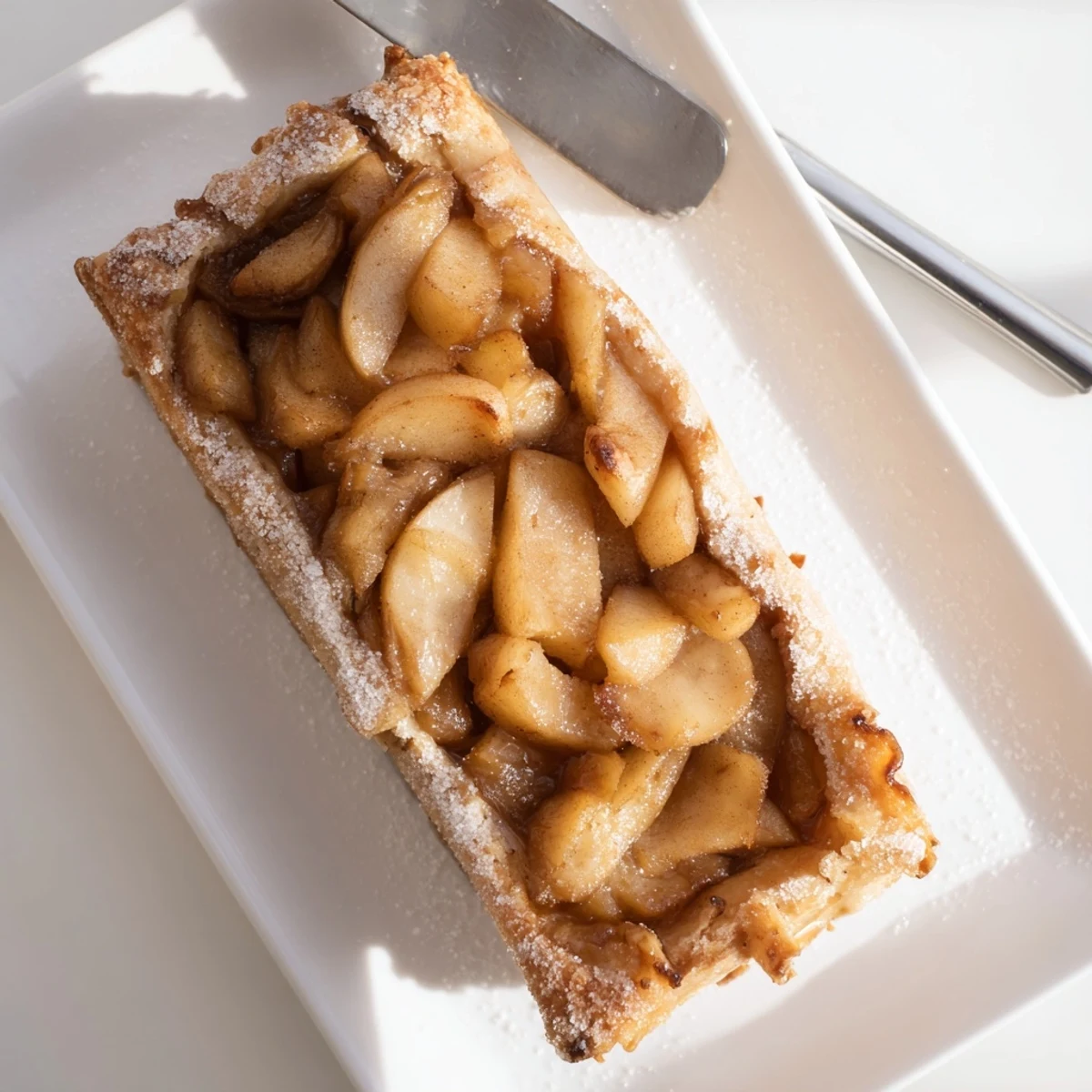 Golden apple slab pie with flaky crust and spiced fruit filling bubbling through steam vents