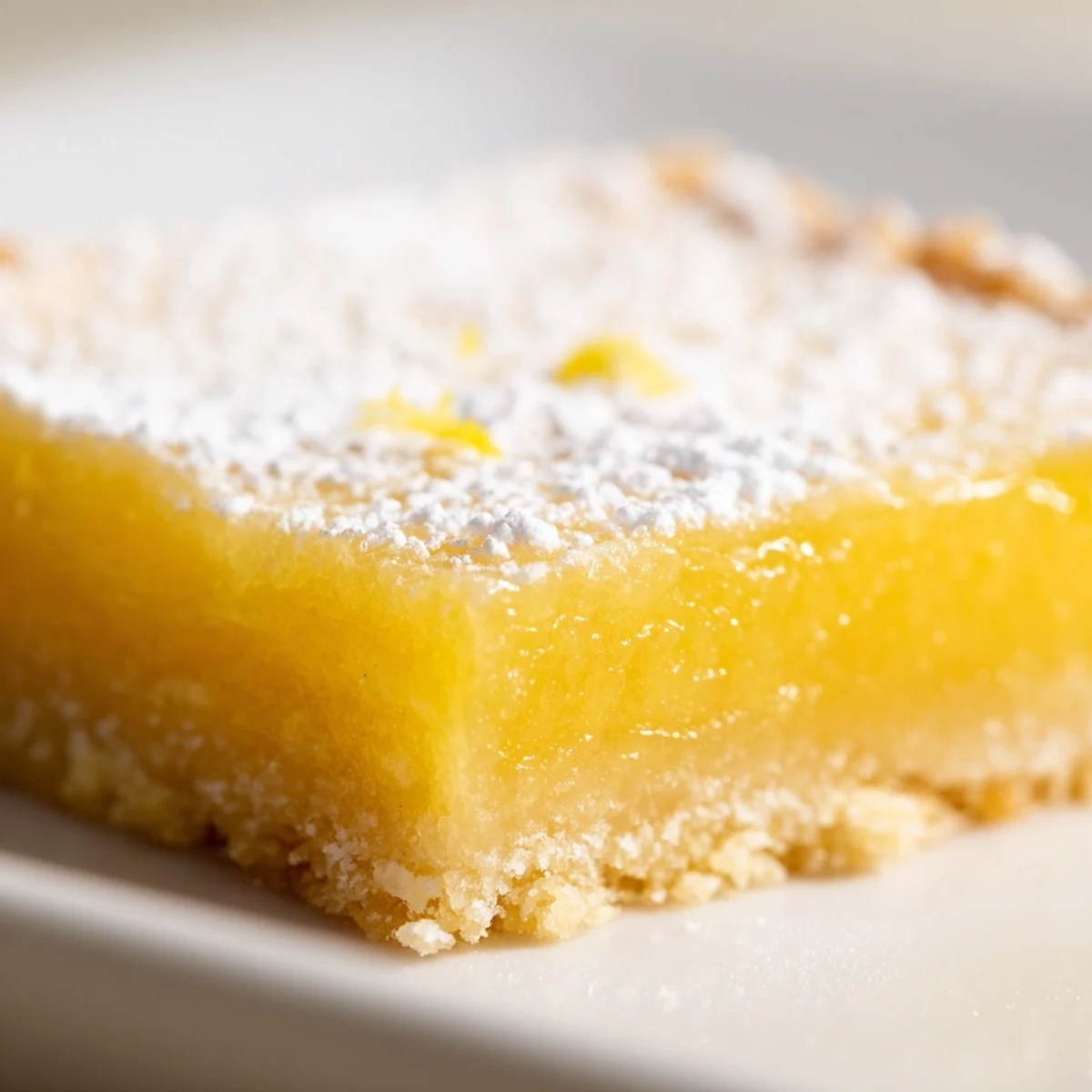 Tangy lemon bars sliced into neat squares topped with snowy powdered sugar