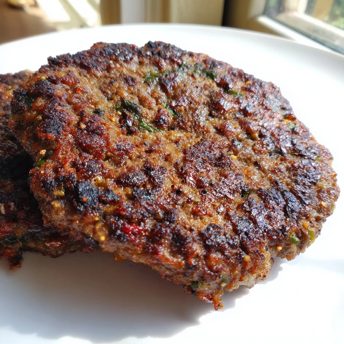 Savory Pakistani Chapli Kabab served with fresh naan bread cooling on rustic wooden board