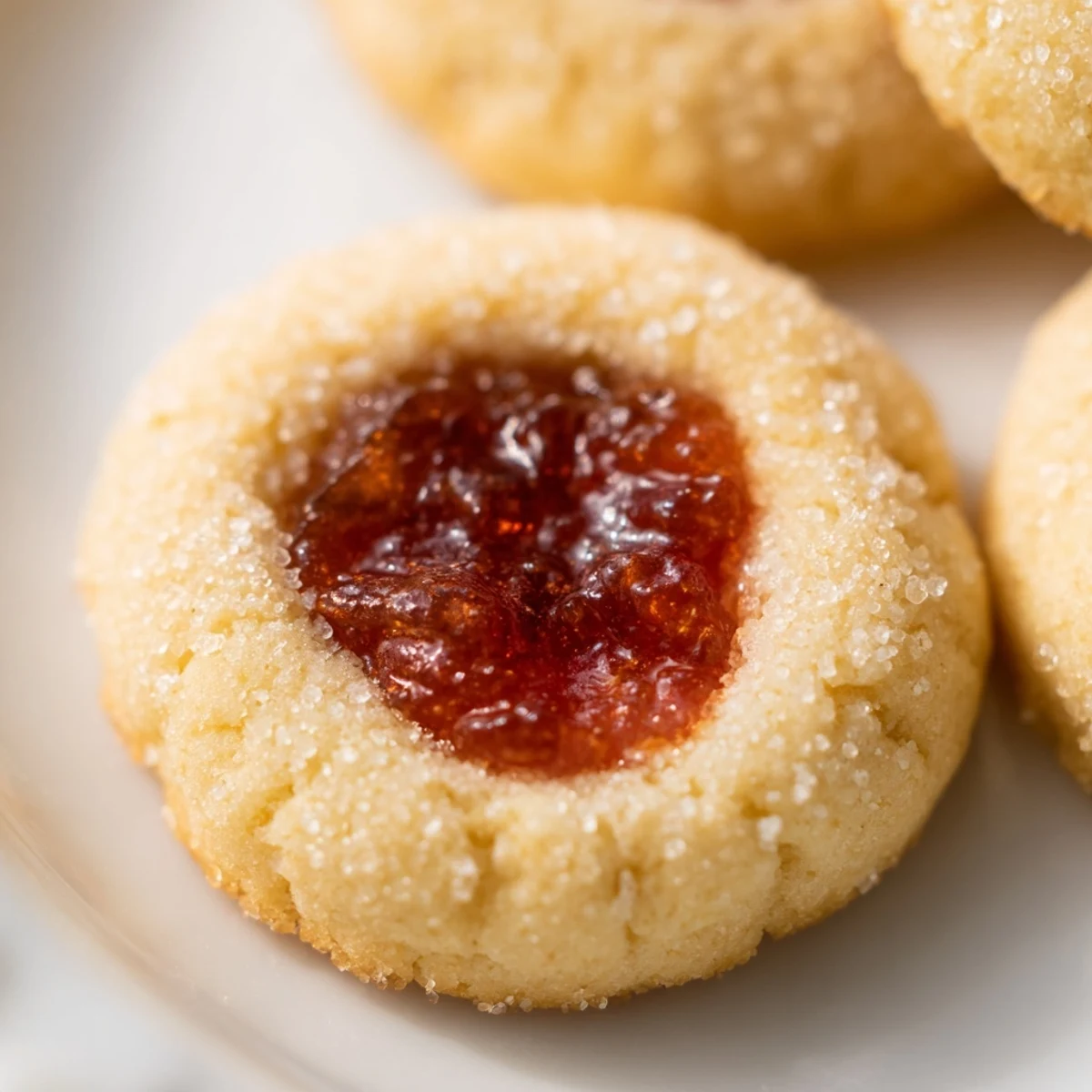 Flower Jam Thumbprint Cookies cooling on wire rack with glistening floral jam filling