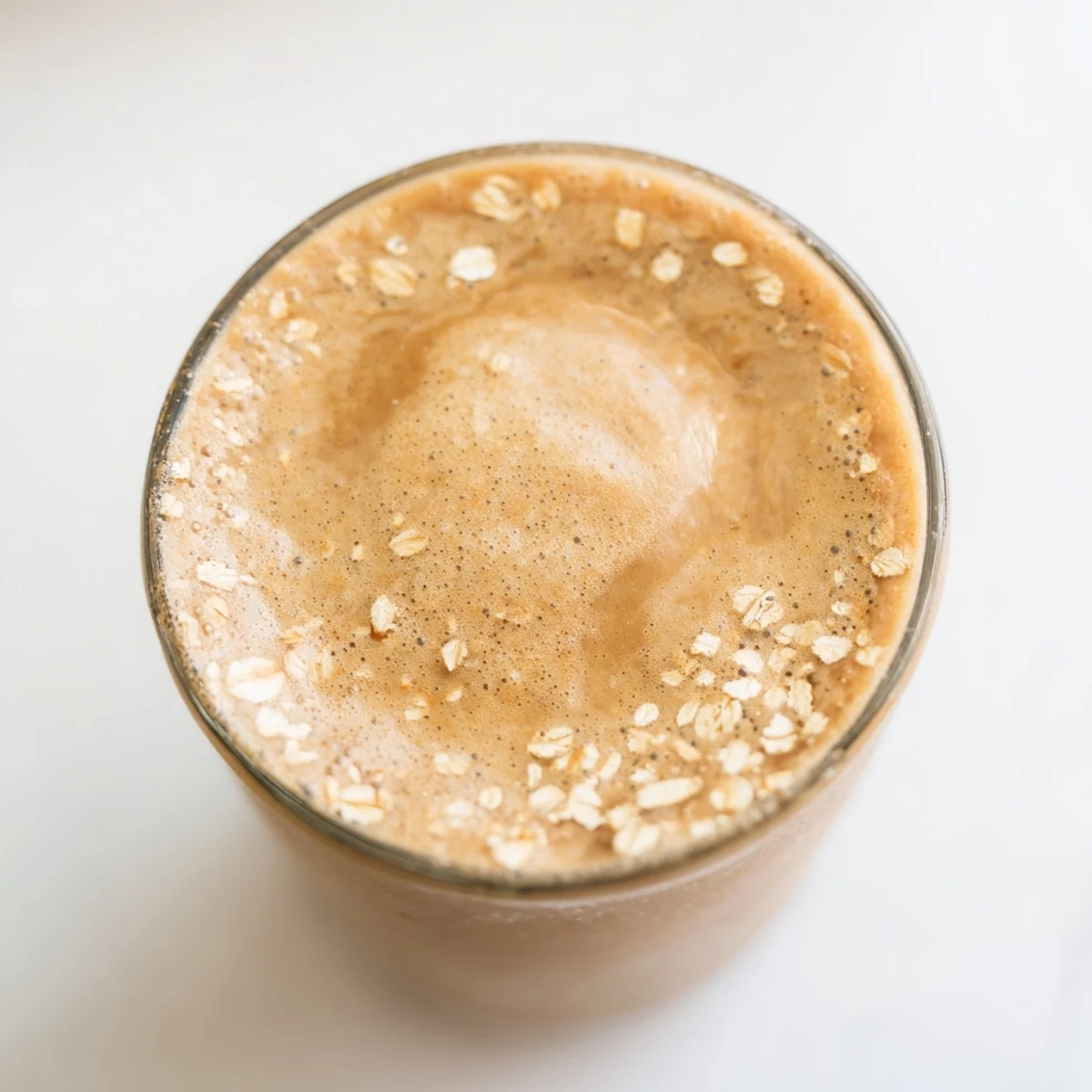 Frothy coffee smoothie blended with ripe banana and chilled ice cubes