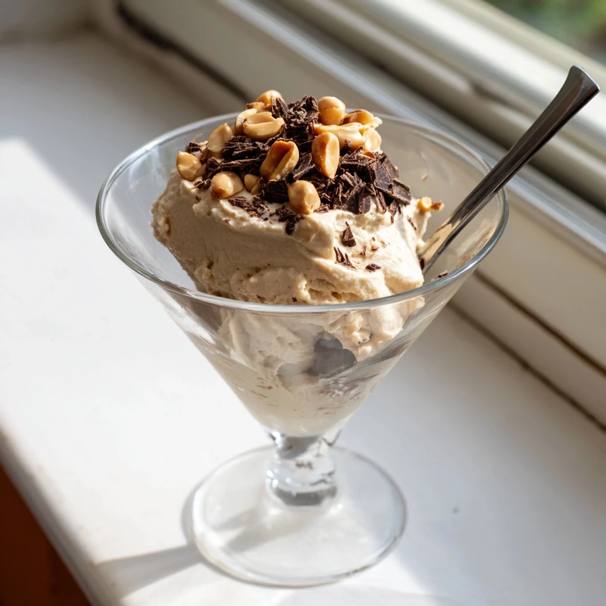 Fluffy peanut butter and Cool Whip mousse swirling with soft peaks in serving bowls