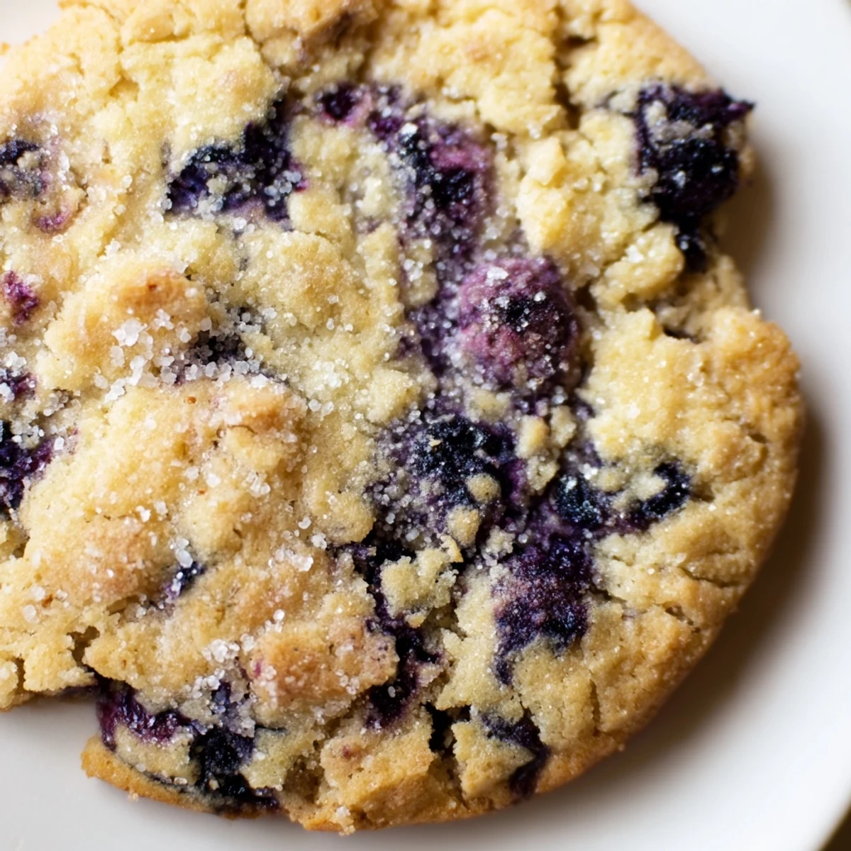 Soft blueberry muffin cookies with golden edges studded with juicy fresh berries on a rustic baking sheet