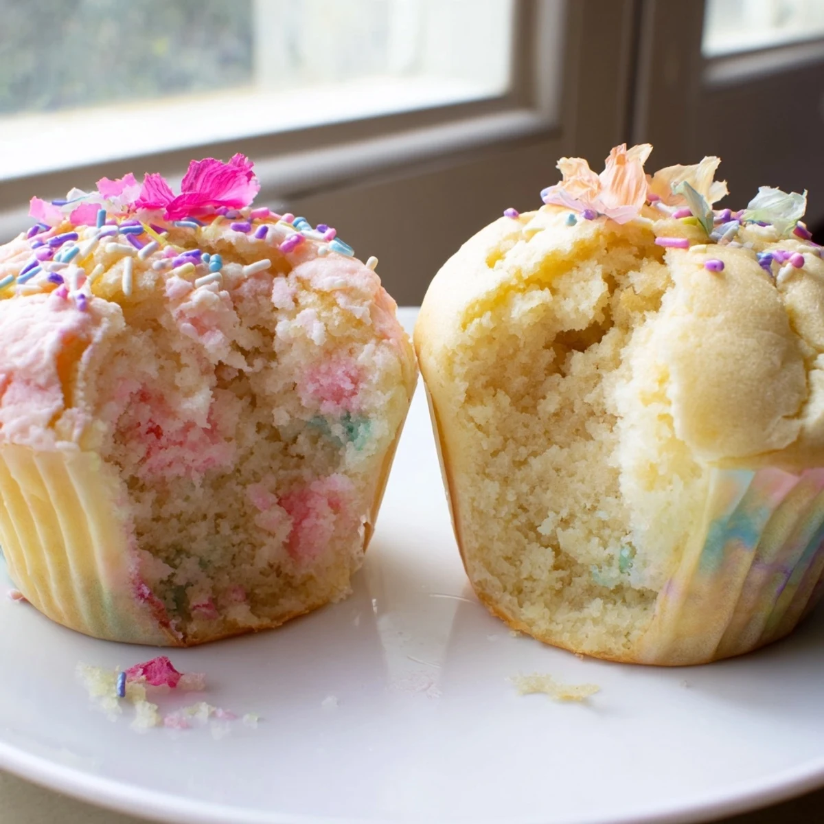 Fluffy steamed blooming cupcakes with cracked golden tops on a rustic plate