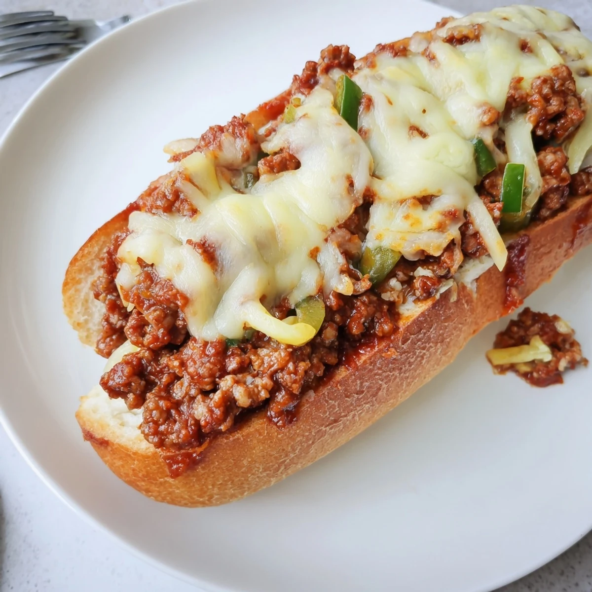Toasty Garlic Bread Sloppy Joes piled high, savory beef sauce oozing