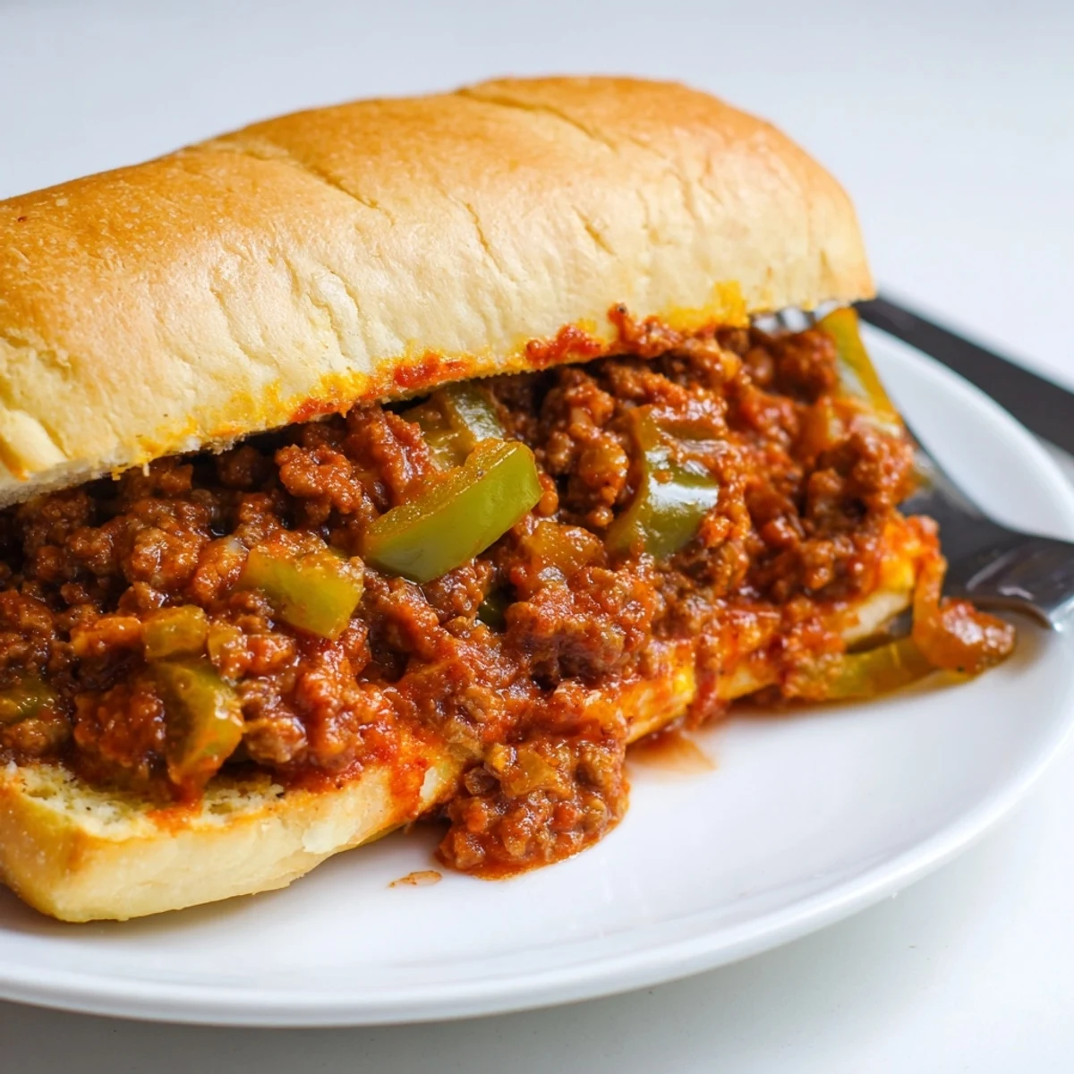 Family-style Garlic Bread Sloppy Joes sliced into portions, served hot with parsley