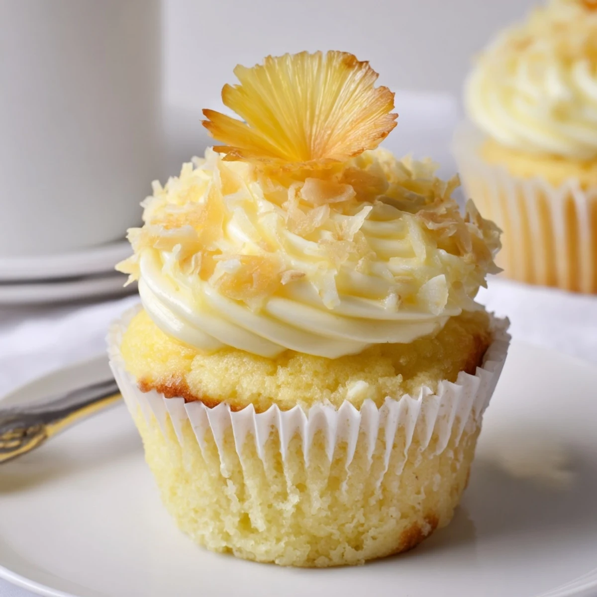 Dole Whip Cupcakes Recipe with golden pineapple frosting and light fluffy crumb.