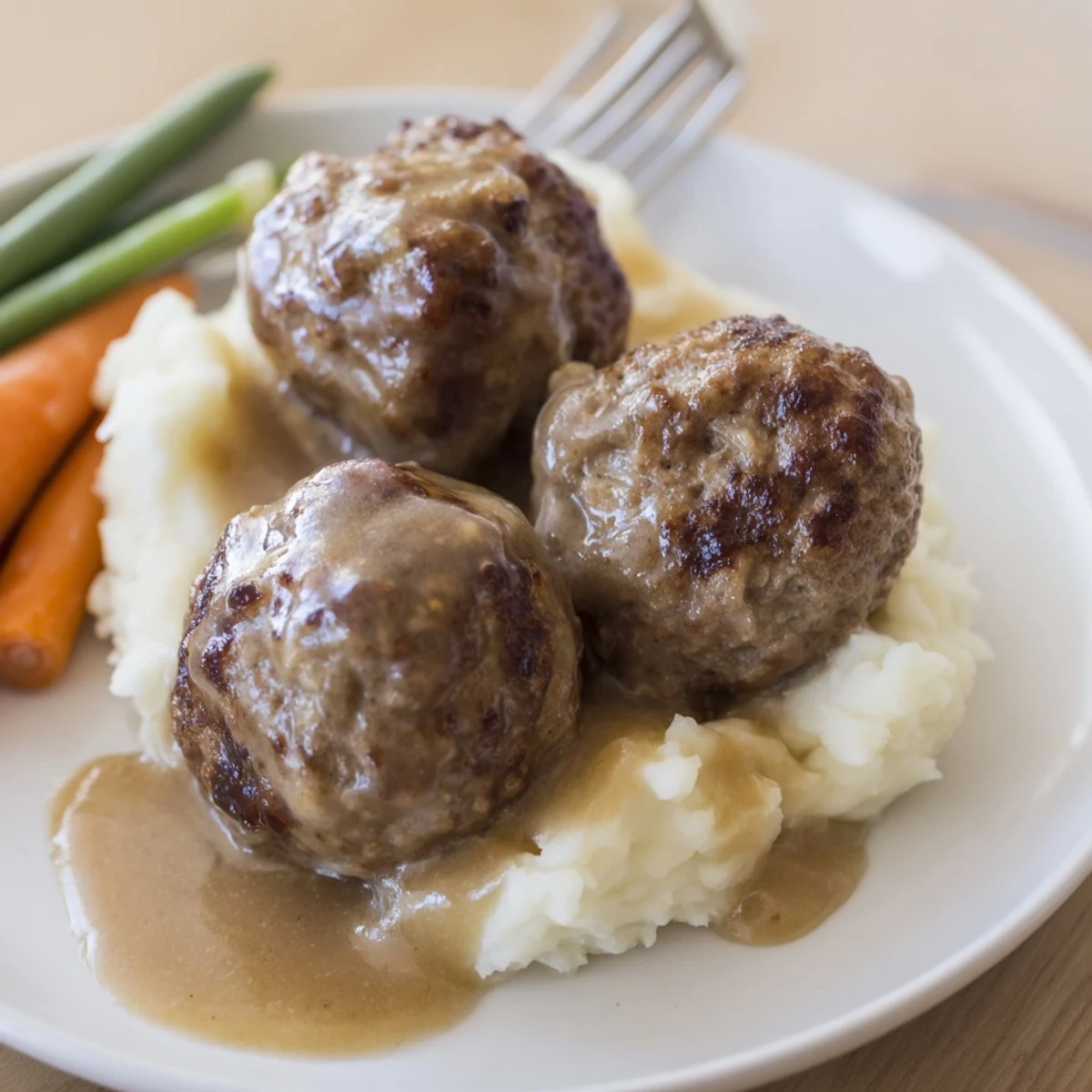 Rustic skillet with Homemade Ikea Meatballs bathing in velvety cream sauce