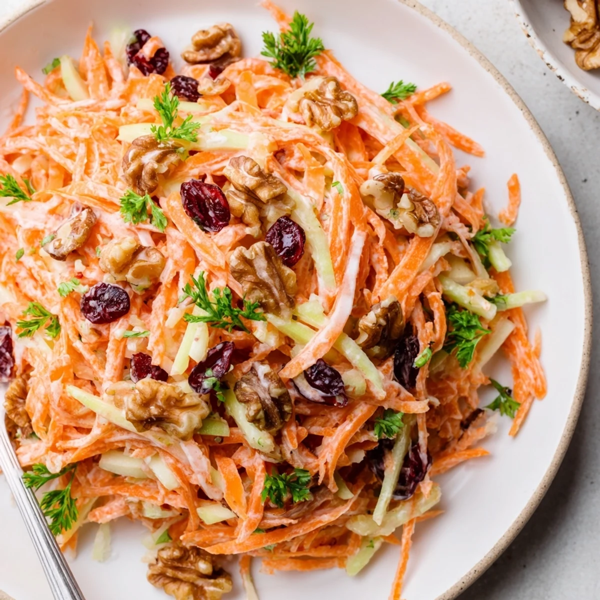 Crunchy Apple Carrot Salad With Creamy Citrus Dressing in wooden bowl, zesty aroma